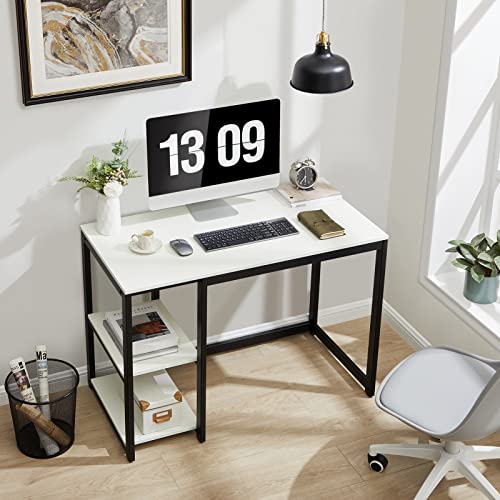 Sinpaid Computer Desk 40 Inch Desk With 2-Tier Shelves Sturdy White Desk, Small Desk With Large Storage Space Home Office Desks, Gaming Desk Study Writing Laptop Table For Bedrooms (White) #TOP2