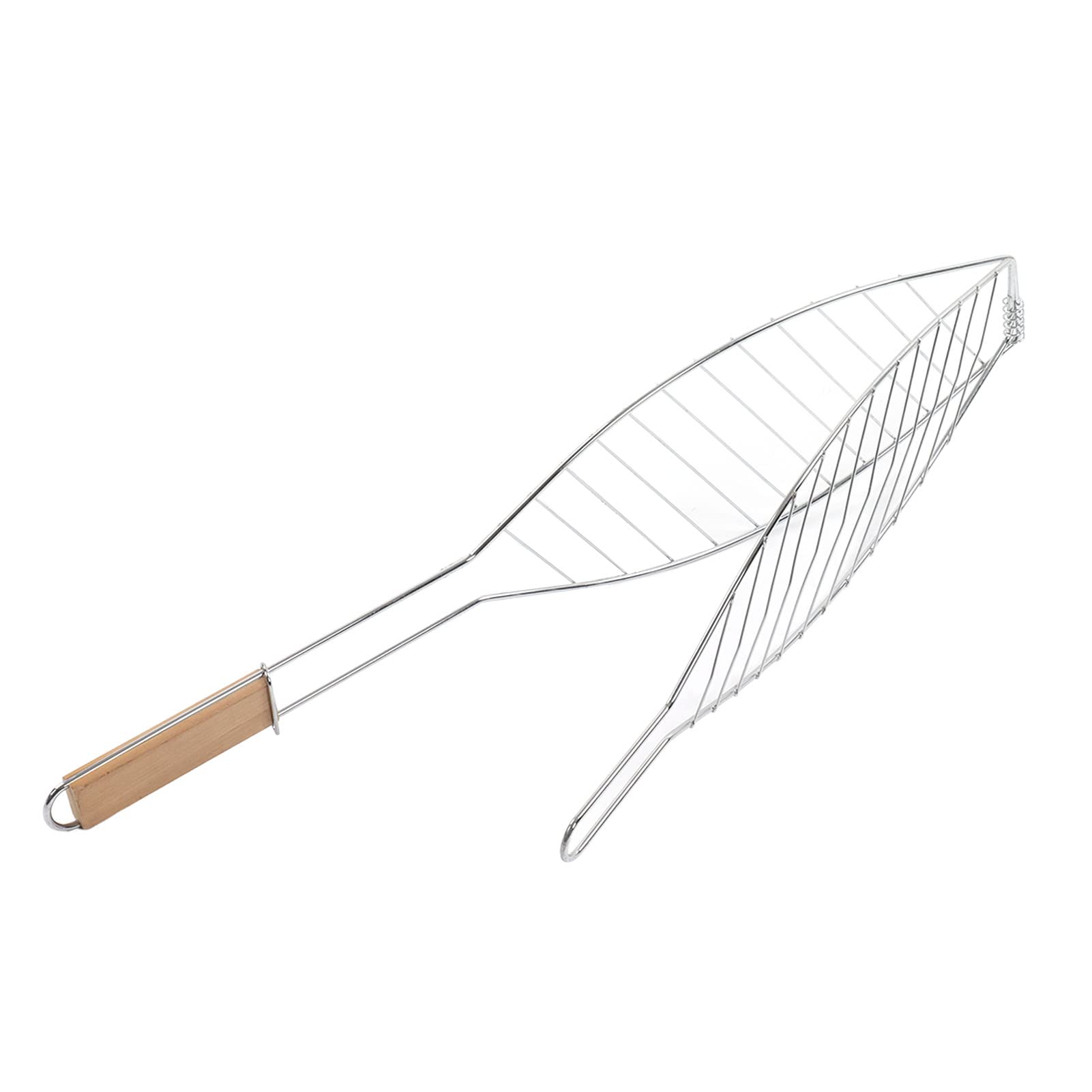 Griglia per pesce in acciaio inox, design compatto, per barbecue all'aperto, con manico, in legno di faggio, 1 unità