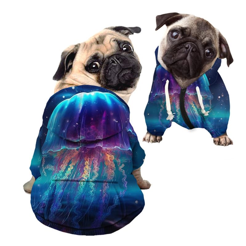 Kuiaobaty Jellyfish Pattern Small Dog Hoodie Breathable Zipper Dog Coat with Pocket, Novelty Soft Puppy Hoodie Pet Clothes — image 1