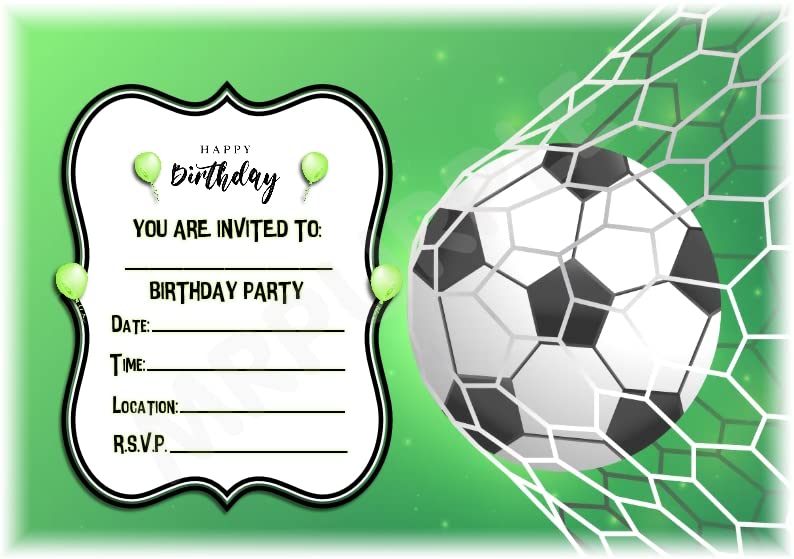 Football Themed Children's Birthday Party Invites - Landscape Football Net Birthday Design - Party Supplies/Accessories (Pack of 12 A5 Invitations) (WITHOUT Envelopes)