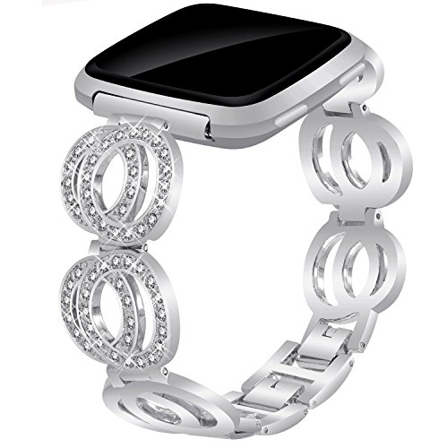 Compatible for Fitbit Versa/Versa 2 / Versa Lite/Versa Special Edition, VOMA Stainless Steel Metal Bands Bracelet Strap for All Fitbit Versa Edition Classic Silver