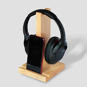 Weekend Hunters Tabletop Headphone and Mobile Stand, Wood Tower