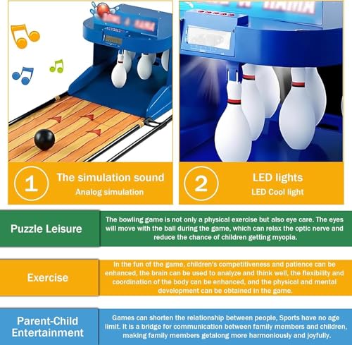 Genérico Indoor Electric Bowling Set, Auto Pin Reset & LED Scoreboard, Smooth Roll Lane, 6 Pins 2 Balls, Foldable Arcade Game for Kids Family Fun, Blue, 6.56ft