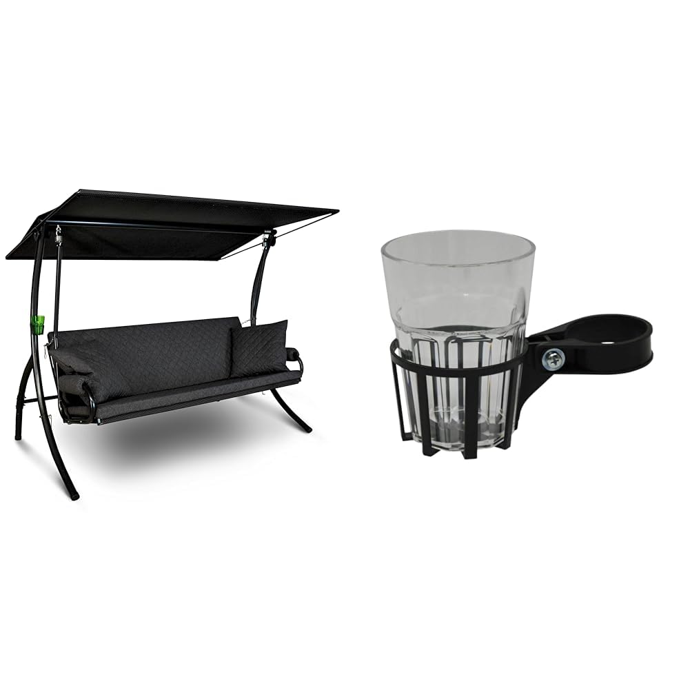 Angerer Hollywoodschaukel Elegance - Gartenschaukel Made in Germany - Schaukel zum Sitzen, Liegen und Entspannen - inklusive Bett-Funktion - einfache Montage (Grau) & Becher durchsichtig