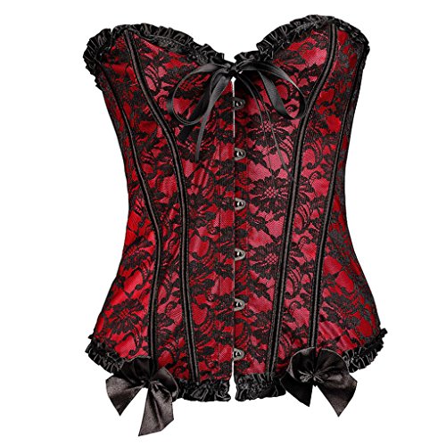 Hot Sale!!Woaills S-6XL Womens Floral Black Lace Trim Corset Overbust Waist Cincher Bustier (6XL, Red)
