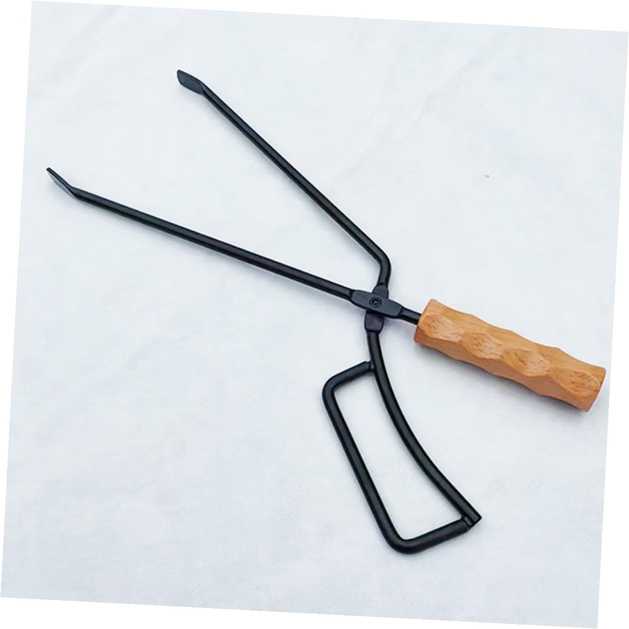Pinza per Fuoco da Campeggio Manico in Ferro e Legno | Utensile Robusto per Legna, Controllo delle Fiamme, Impiego in Campeggio e Spiaggia, Presa Spessa