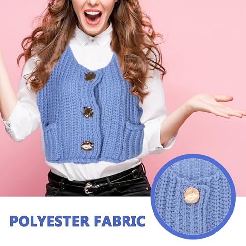 Chaleco corto de punto azul para mujer: confección clásica con botones 4