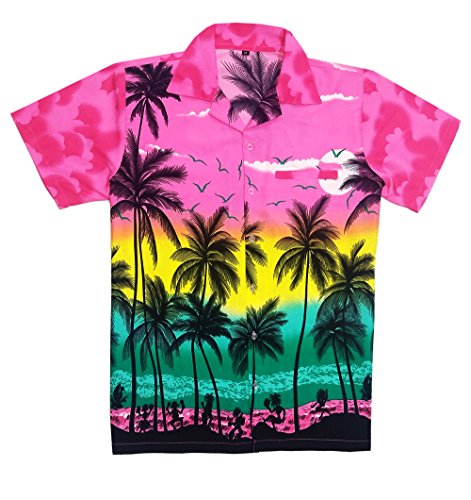 Virgin Crafts Camisa Hawaiana de los Hombres Camisa de Playa de la Moda Informal de Manga Corta Grande de Palm Palm