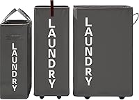 Vista 8 de Cesta de lavandería extra grande de 92L con asa de cuero, cesta de lavandería que se mantiene en pie con ruedas, cesta de lavandería con ruedas