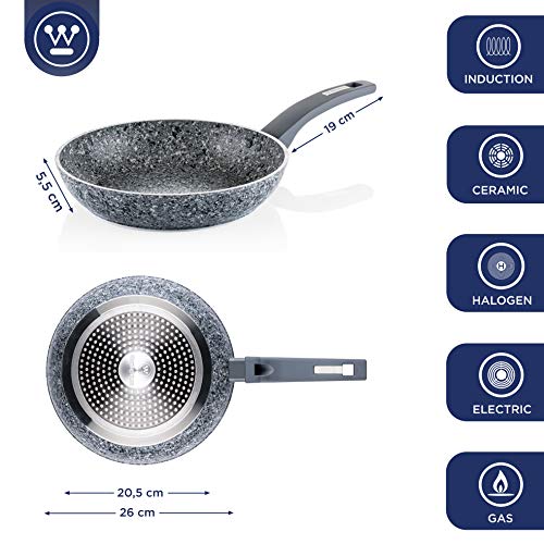 Image of Westinghouse Granite Series Non-Stick Frying Pan | 3-Layer Marble Coated, Superior Non-Stick Performance | Forged Aluminum Fry Pan | Induction, Electric, Gas, Halogen & Ceramic Compatible | (26 cm)