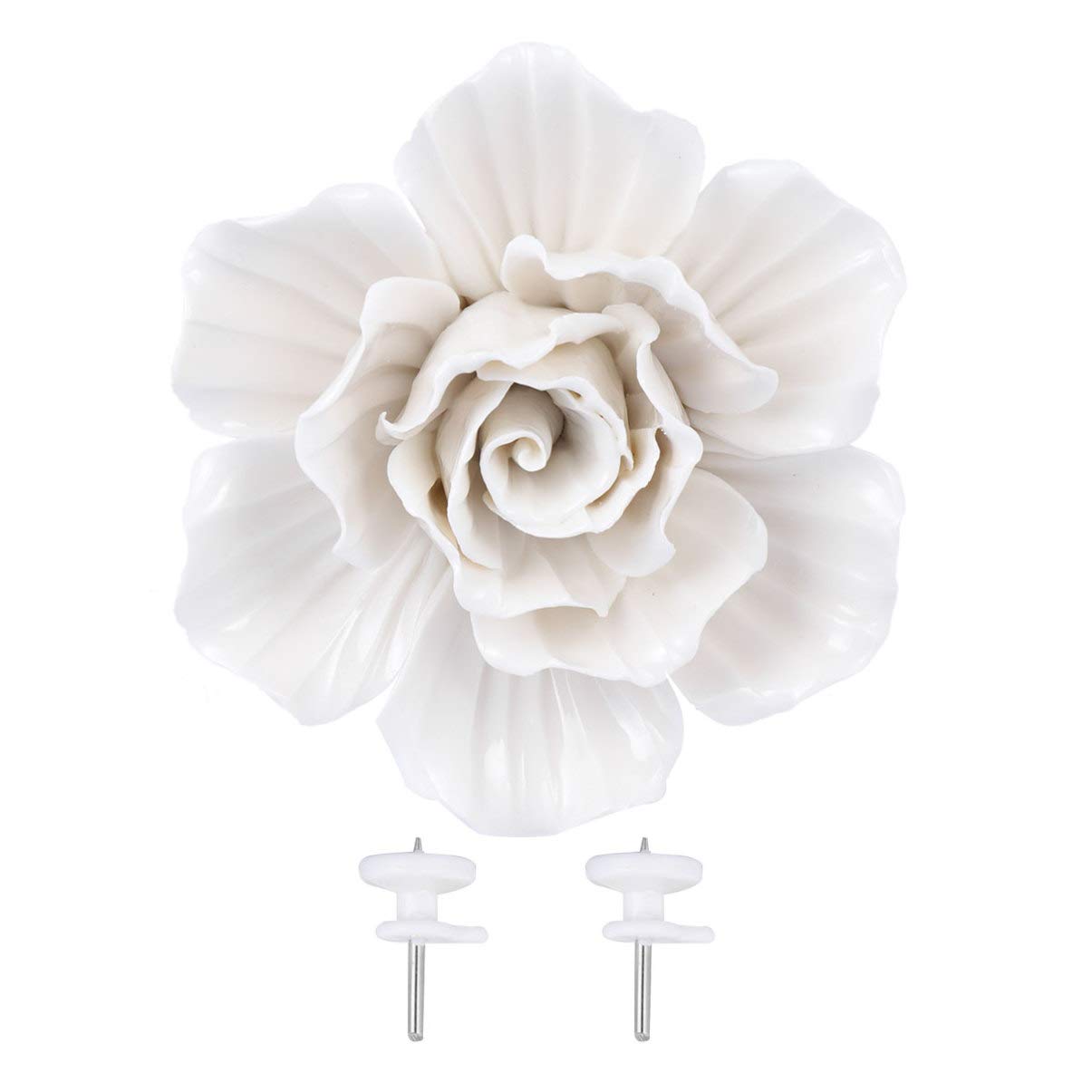 Garneck Ceramic Wall Hanging 3D Rose Artificial Wall Background Mural Hanging Decoration (White)