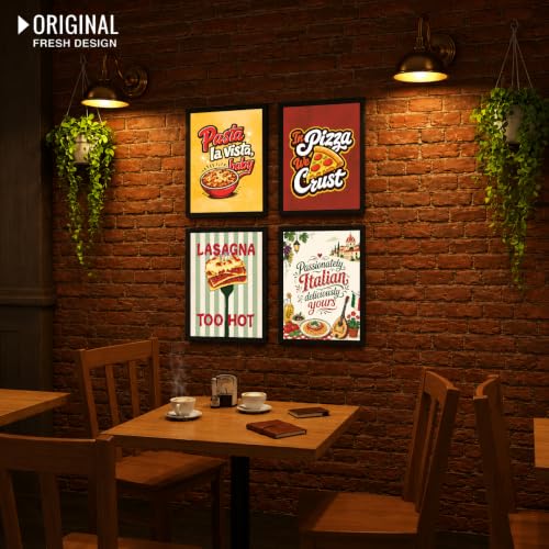 Image of Chaka Chaundh - Restaurant wall decoration items - Cafe quotes wall frames - Pizza walls frame - Pasta wall frame poster, Lasanga wall frame, Italian food wall frame art. - Food frame poster wall art. ( 14X11 inch. Set OF 4 )