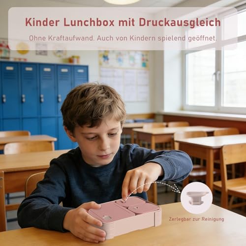 Swkien Brotdose Kinder mit Fächern, Auslaufsichere Lunchbox Bento Box Kinder, 1100ml 3 in 1 Jausenbox mit Fächern… – Ansicht 4