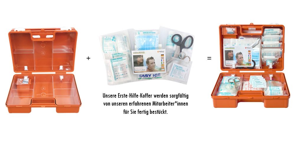 Verbandskoffer/Verbandskasten (K) Typ N -Komplettpaket- Erste Hilfe nach aktueller DIN 13157 für Betriebe -DSGVO- INKL. PERFORIERTEM VERBANDBUCH + Notfallbeatmung & AUFKLEBER + Aushang