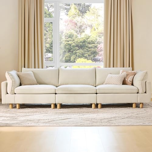 Image of CHITA 127 inch Super Large Sectional Couches for Living Room, Modular Cloud Couch Sectional Sofa, Premium Fabric Couches, Down Filled, High Density Foam, Chenille in Cream, 3 Seater
