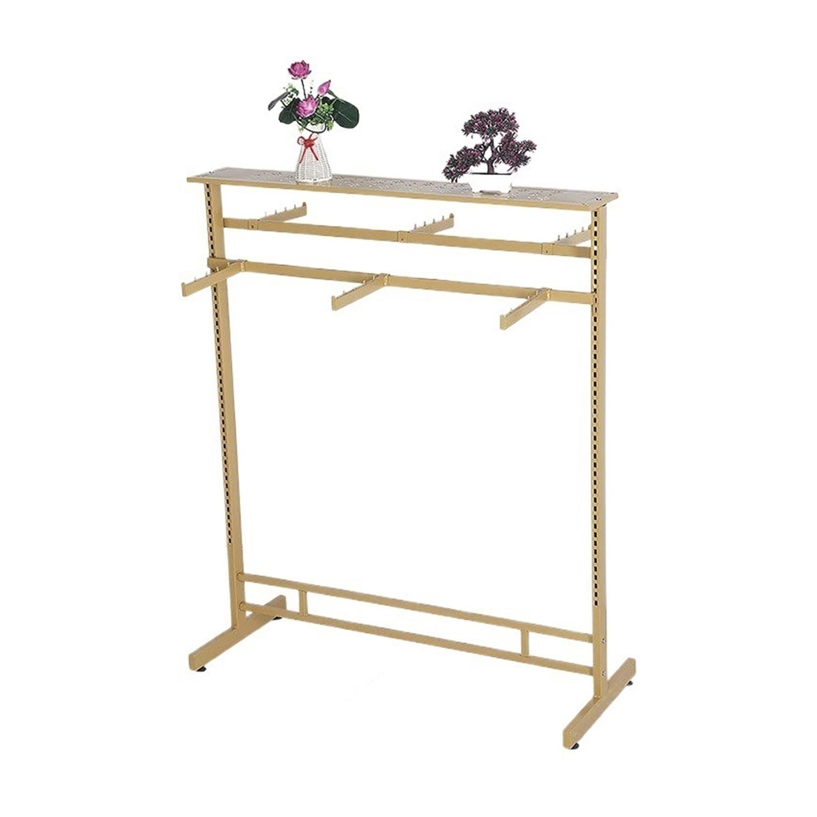 LJHFG63KUYT Clothes Rack Double Sided Display Rack Landing on Nakajima, Clothing Store Hanging Clothes, Shelf Display Stand(Gold)