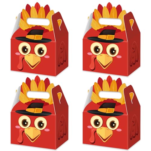 FRIDAY NIGHT 12 Pcs Thanksgiving Turkey Paper Boxes Red Cartoon Design Cake Cookie Candy Gift Boxes Fall Harvest Party Supplies Table Decorations