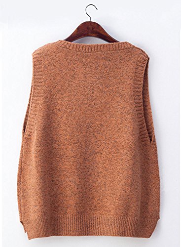 futurino Women's Boxy Solid Color Low V Neck Marled Knitted Sweater Vest Tops2