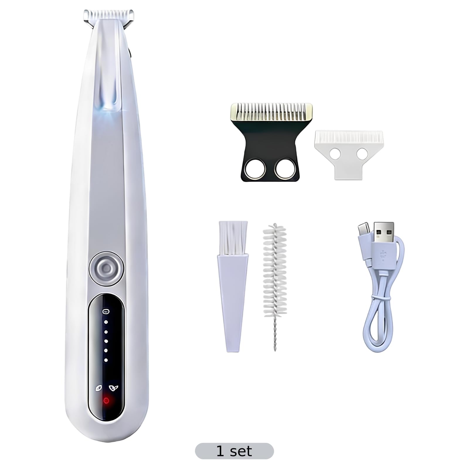 Rasoio per gatti a basso rumore con luce LED e display intelligente, rasoio senza fili a doppia velocità, bordo arrotondato, include testina di ricambio, spazzola per la pulizia, olio e cavo USB