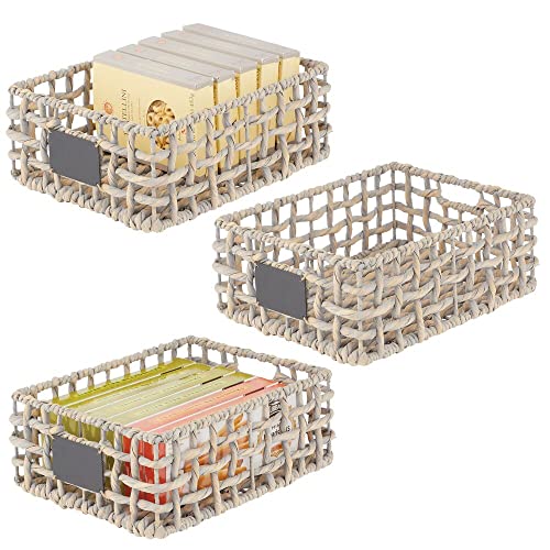 mDesign Set of 3 Wicker Storage Boxes — Small Wicker Baskets for Household Storage and Tidying — Versatile and Compact Storage Baskets — Grey Wash