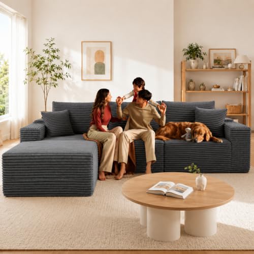 Image of 96 inch Sectional Couches for Living Room Cloud Couch Sofa with L-Shape Upholstered Boneless Couchs Modern Modular Sectional Couch with Chaise