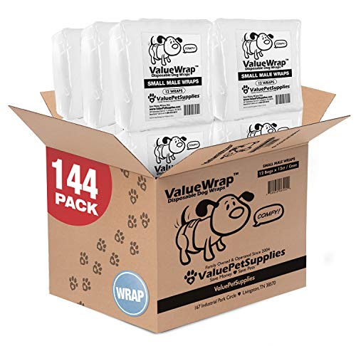 ValueWrap Disposable Male Dog Diapers, Wraps, 2-Tab Small, 144 Count - Absorbent Male