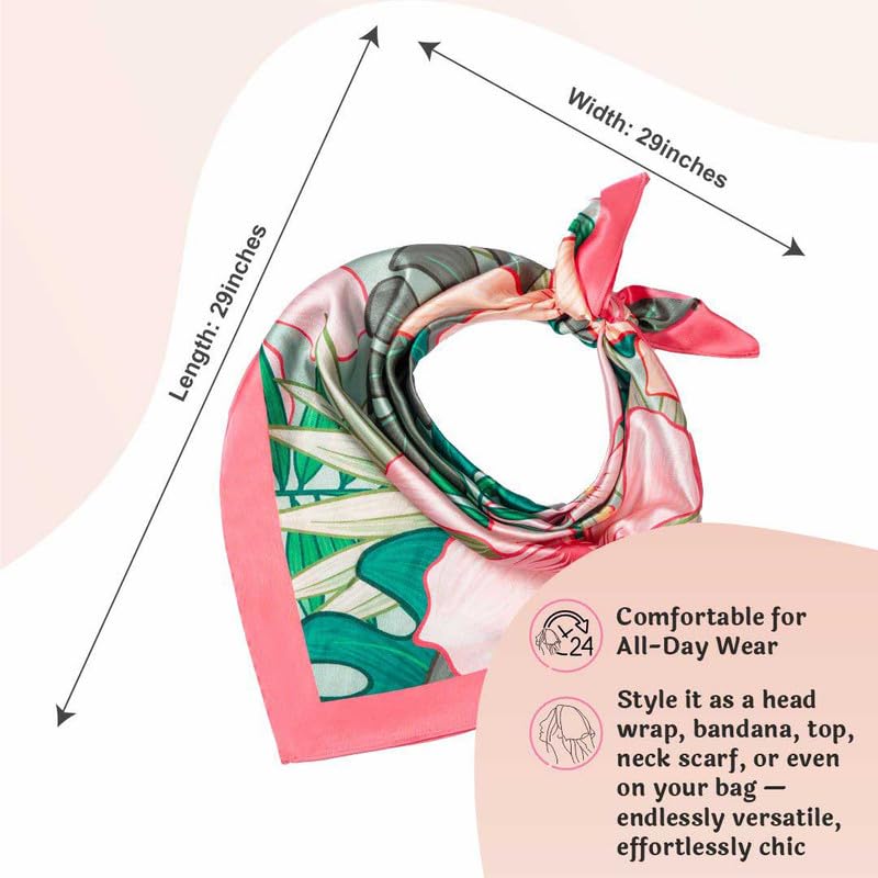 Image of Hair Drama Co. Elastic Bandana Head Scarf for Women | Silk Satin Head Wrap Bandana Scarves | Boho Style Statement Headband Stylish Design | All Day Wear Scarves | Hair Scarf Accessories