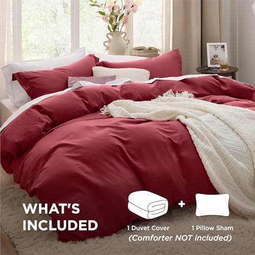 Image of Bedsure Red Duvet Cover Twin /Twin XL Size - 2 Pieces Prewashed Cotton-Like Extra Soft Bedding Set, Includes 1 Twin Duvet Cover 68x90 Inches with Zipper Closure & 1 Pillow Sham, No Comforter