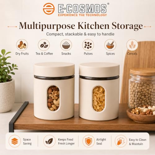 Image of E-COSMOS 500 ml Plastic Kitchen Storage Container Pack of 2 - Airtight Oval Container with Clear Window for Snacks, Tea, Coffee & Dry Fruits (Multicolor) (Pack Of 2, 500, Milliliters)