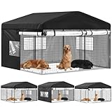 Chunm Outdoor Dog Kennel Cover 8'D x 8'W x 5'H Full Coverage with Clear PVC Window 600D Oxford Fabric Windproof Waterproof Protection Anti UV for Dog Kennels, Cover Only