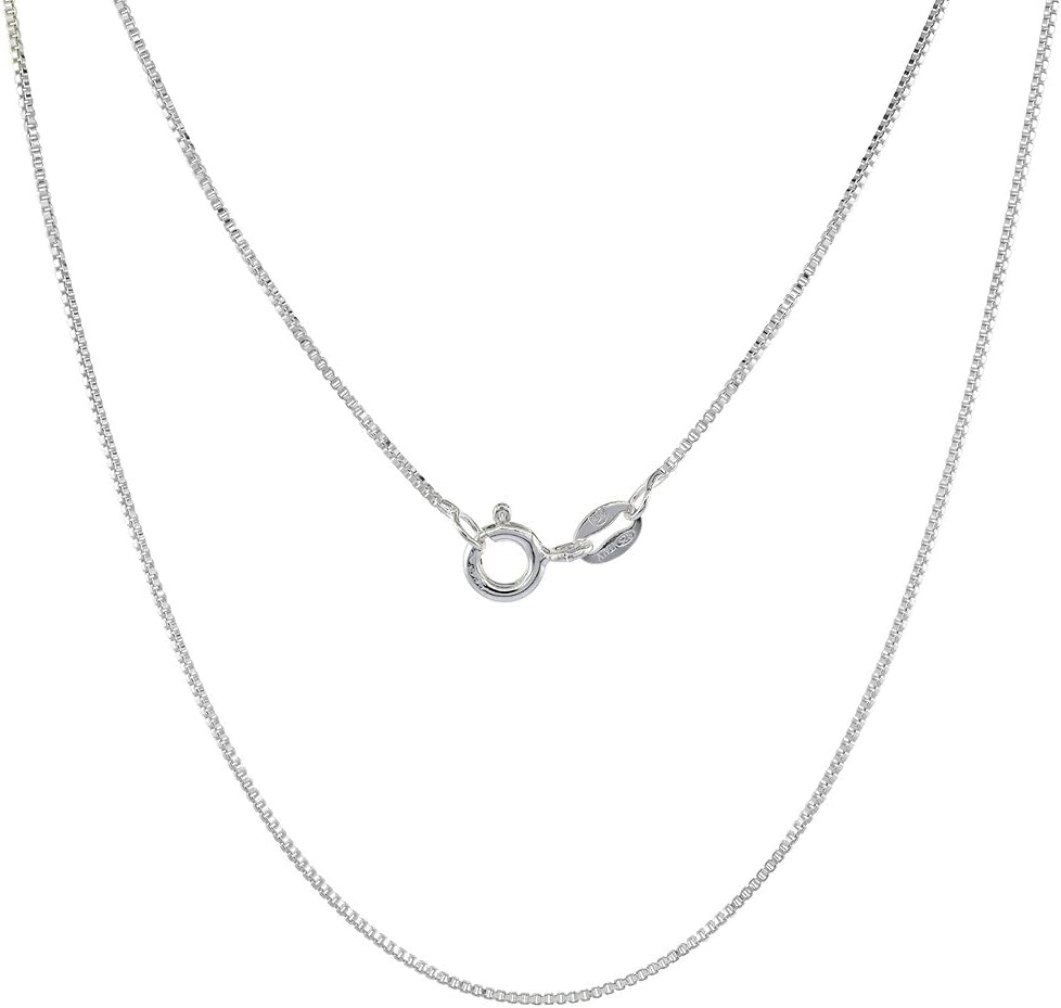 Sterling Silver Box Chain Necklace 0.8mm Very Thin Nickel Free Italy Sizes 7-30 inch sizes