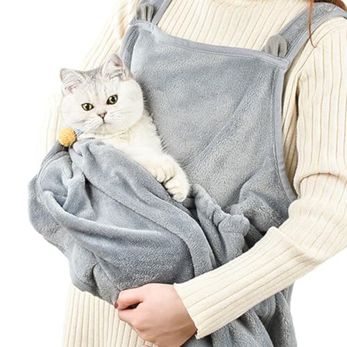 Cat Carrier Pouch, Hand-Free Cat Carrier Sling Apron with Front Pocket, Plush Cat Swaddle Wrap, Washable Cat Sling Carrier for Small Meduim Large Cats