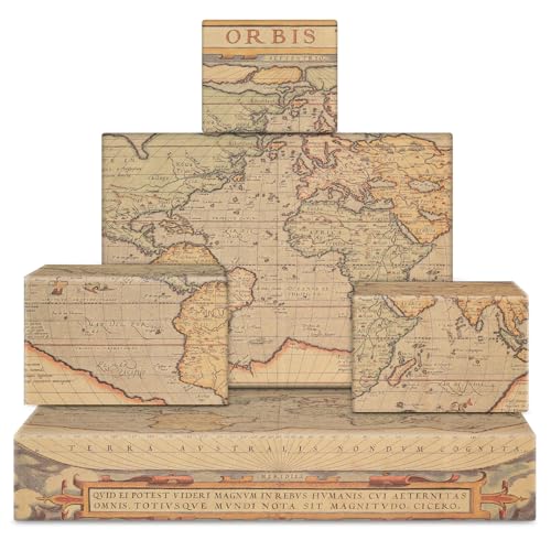 Vintage Retro World Map Wrapping Paper, Antique Vintage Ancient Retro World Map Sailing Map Kraft Gift Wrap 6 Sheets Folded Flat 20x29 inches per Sheet for Traveller Libraries Bookcover Birthday