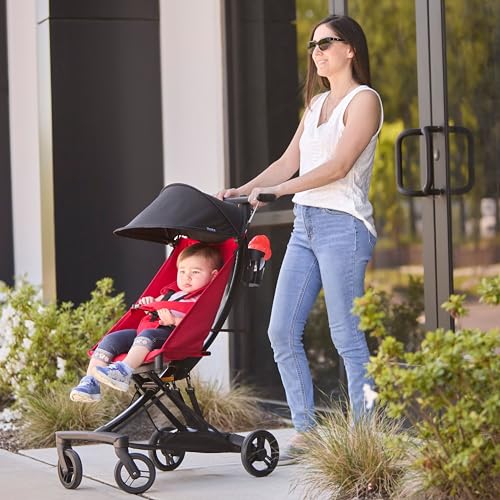 Evolur Roamer Ultra Light Umbrella Stroller in Red, Quick One-Hand Easy Fold, 5-Point Safety Harness, Adjustable Canopy, Lightweight Aluminum Frame - Image 3
