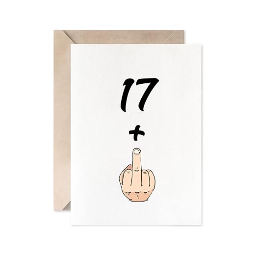 Funny 18th Birthday Card, 17+1 Girl Or Boy Sweet 18 Years Old Birthday Gift Joke Card