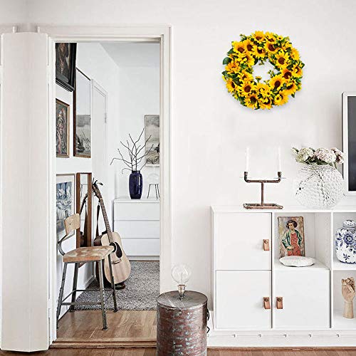 Souarts 15.7 Inch Sunflower Wreath For Front Door, Round Artificial Yellow Wreath, Spring Summer Wreath For Front Door Window Party Home Decor, Door Wreath Sunflower Decor #TOP6