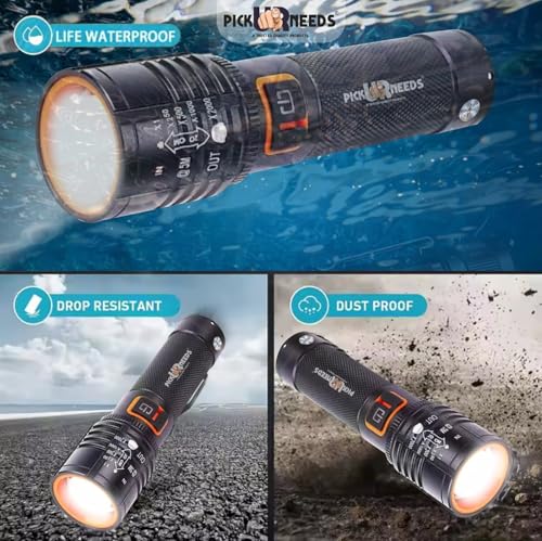 Image of Pick Ur Needs Rechargeable Flashlight Zoomable Head Adjustable 50W High Brightness Type C Charging 3 Blinking Mode Long Range Torch Light