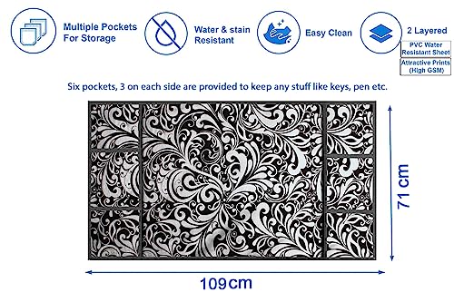 Image of Stylista Refridgerator top Cover Suitable for Samsung RR21C2F25HS /HL, 189 Liter Fridge, Dimension (WXD) 71x109 CM, Floral Pattern Black