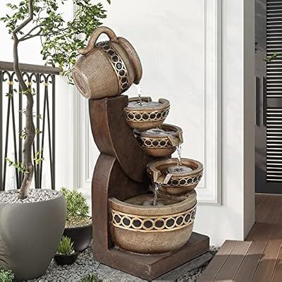 LuxenHome Outdoor Water Fountain, 5 Tiered Polyresin Cascading Pitchers Outdoor Fountains and Waterfalls, Water Fountain Decor for Patio, Yard, and Garden, Water Feature Waterfall Fountains Outdoor