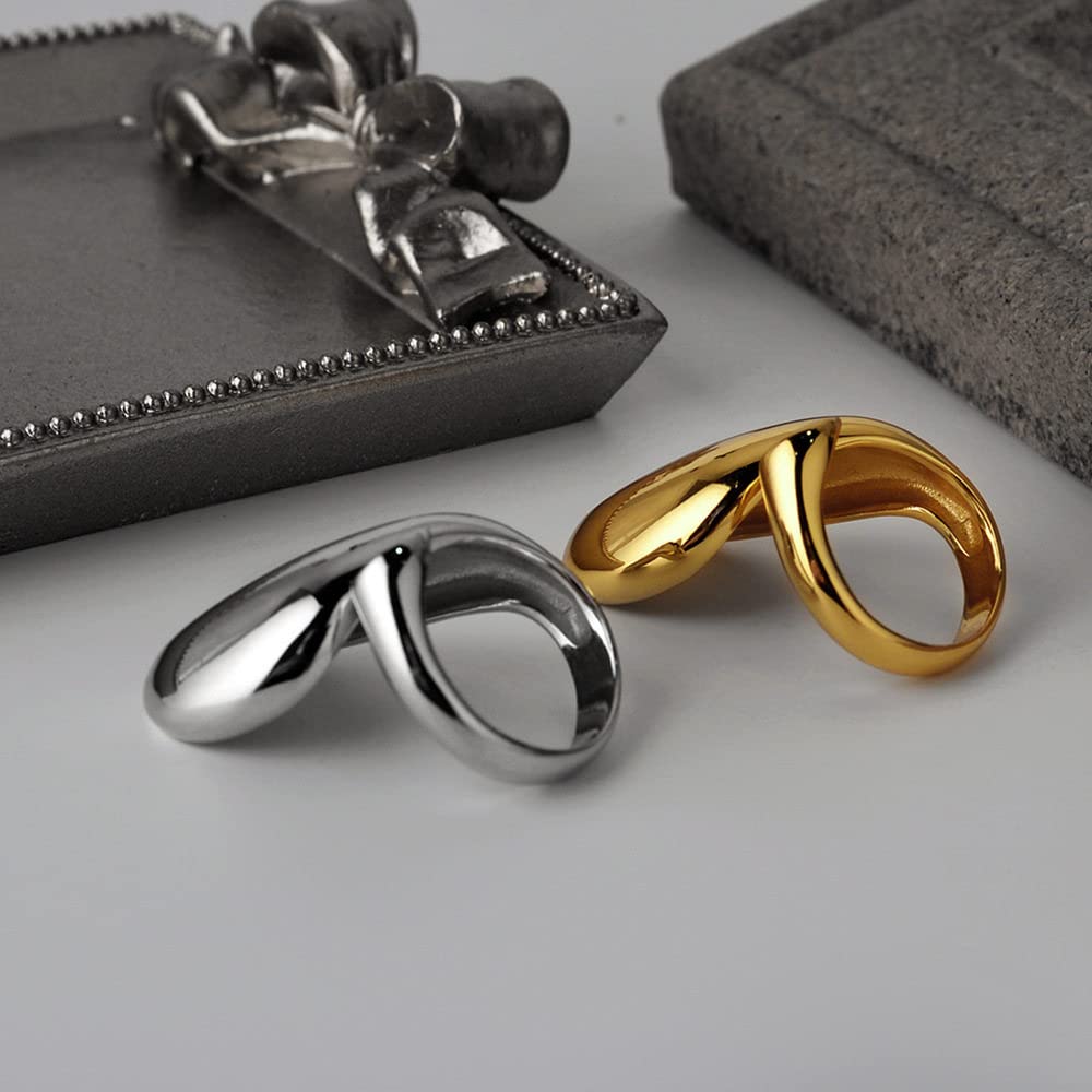 HGJH Anello in Argento 925 da Donna,Anelli Regolabili per Donna Argento Sterling 925 Lucido Esagerazione Anelli Eternity Geometrici FEDI Nuziali Placcate Oro Anelli Promessi per Ragazze Signore