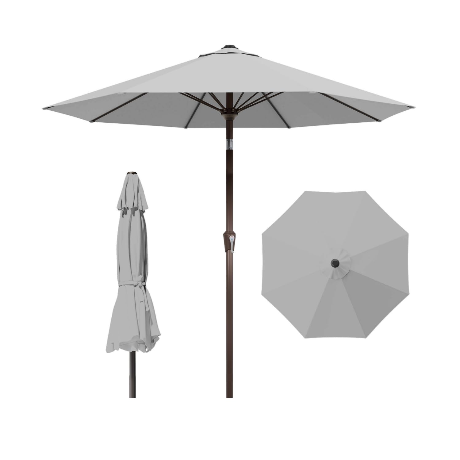 10FT Patio Umbrella Outdoor Market Umbrella with Crank and Tilt, 8 Flexible Fiberglass Ribs, UV-Resistant Waterproof Canopy for Patio, Deck, Garden, Backyard, Light Gray