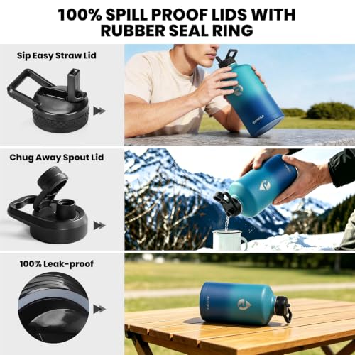 Image of RAYMYLO One Gallon Water Bottle Insulated, Triple Walled Vacuum Stainless Steel (Cold for 48 Hrs), Leak Proof & Non-BPA, Large Water Flask Jug with Paracord Handle & Straw Spout Lids