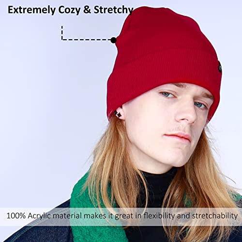 Joywant Knit Red Beanie Hats For Men Slouchy Acrylic Guys Women Winter Hat Skull Caps All Season Cuffed Unisex Beanies (Maroon) #TOP2