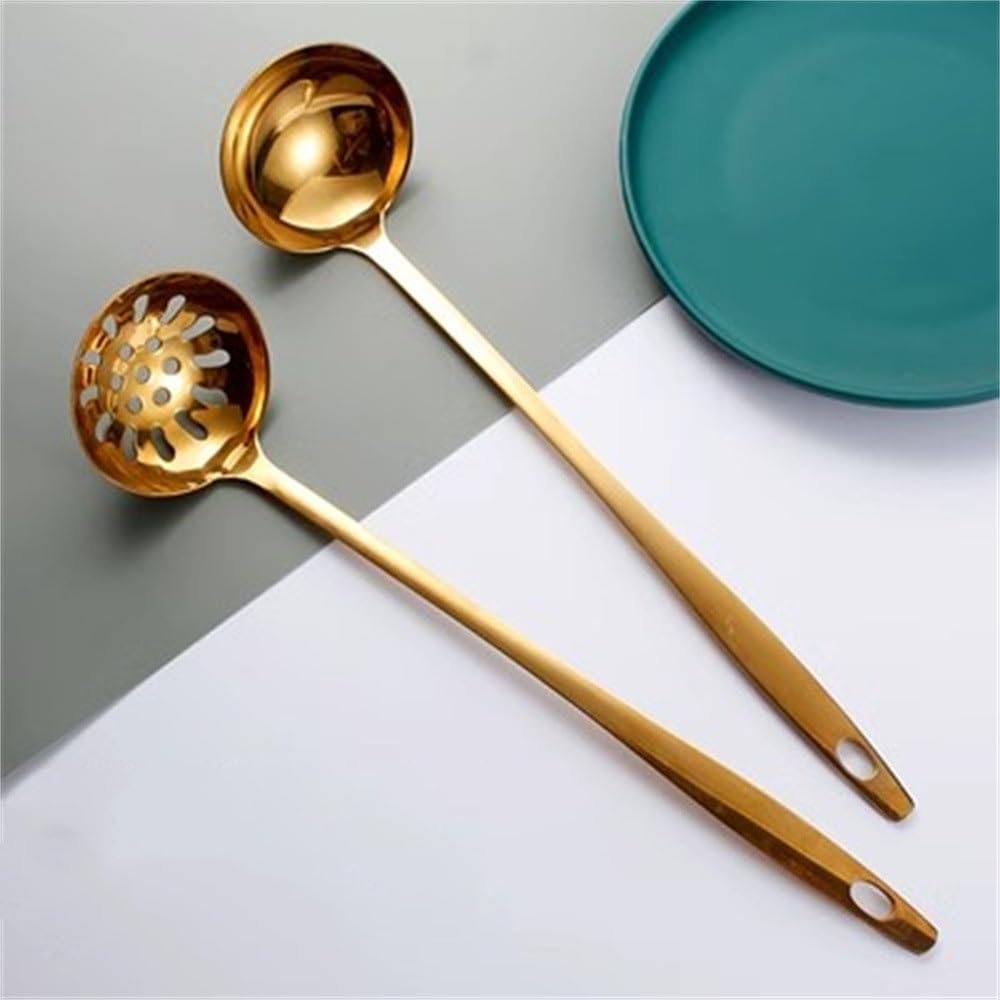 Cucharones para Sopa y Espumadera, Juego de cucharones para Olla Caliente, cucharón para Sopa de Acero Inoxidable(Color 2 como se Muestra)