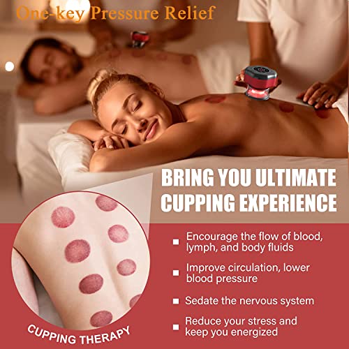 Electric Cupping Therapy Set - Smart Vacuum Scraping Cupping Set With 12 Levels Temperature And Suction Include 2 Size Cups, Rechargeable Cupping Massager For Neck, Shoulder And Back Massage (Red) #TOP5