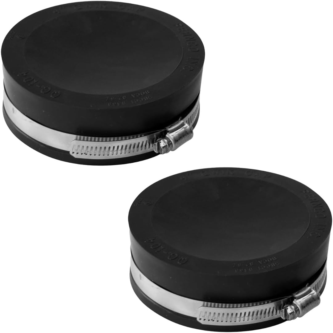QC-104 2 Pack 4-in. Qwik Cap Flexible PVC Pipe Cap with Stainless Steel Clamps, Black