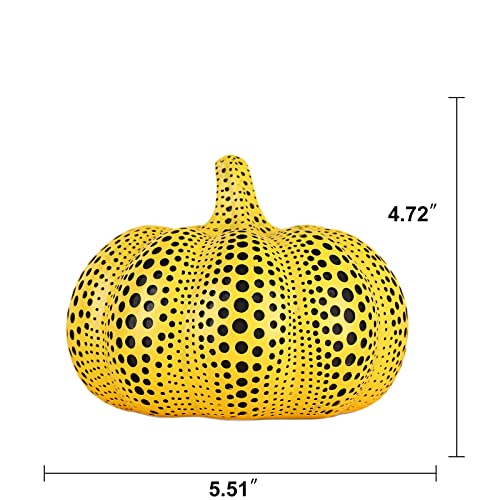 Large Decorative Polka Dot Pumpkin Statue, Yellow Resin Pumpkin Sculpture - Image 2