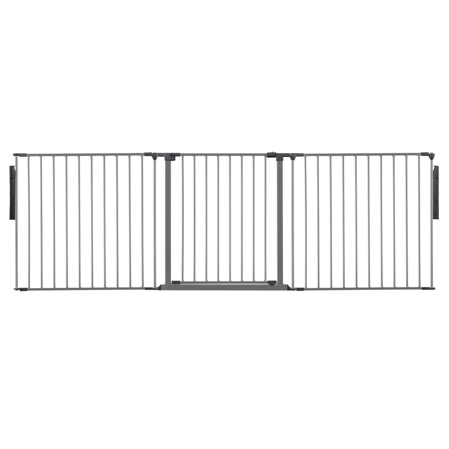Safetots Grey Premium Multi Panel Room Divider, Up To 226Cm Wide, 70Cm Tall, Multi Panel Flexible Room Barrier, Room Divider With Door For Baby And Toddler, Easy Installation