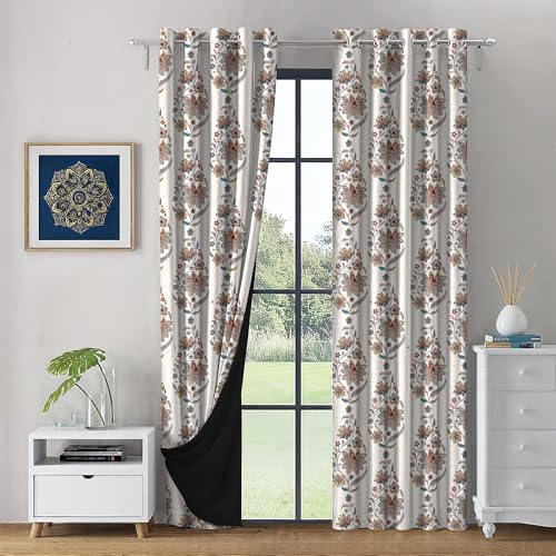 Image of LINENWALAS Printed Blackout Curtains for 7 Feet Door | Set of 2 | Printed Drapes | Thermal Insulated, Room Darkening Panels with Grommet Hanging for Living Room (Deccon Flora)