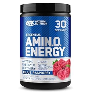 Optimum Nutrition Amino Energy – Pre Workout with Green Tea, BCAA, Amino Acids, Keto Friendly, Green Coffee Extract, Energy Powder – Blue Raspberry, 30 Servings (Packaging May Vary)